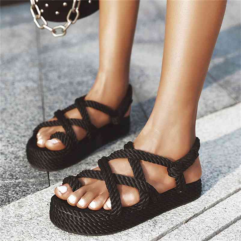

Comfortable Woman Rope Sandals Shoes Casual Braided With Traditional Creativity Fashion Platform Sandal Women Summer Beach 210610, Beige