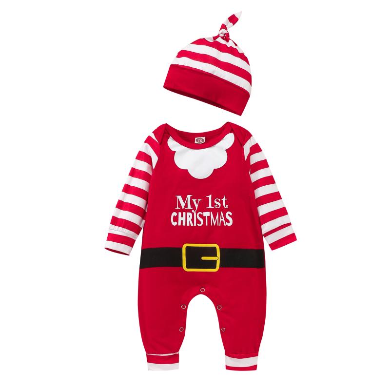 

Clothing Sets Born Infant Baby Boy Girl My First Christmas Outfits Long Sleeves Romper Jumpsuit Hat Set Santa Claus Xmas Costume 0-24M, Red
