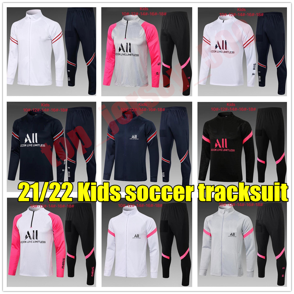 

Paris 2021 2022 kids kit youth boys Long sleeves soccer jacket uniforms tracksuits MESSI jerseys Mbappé sergio ramos 21 22 train football coat training shirt suit, As shown in illustration