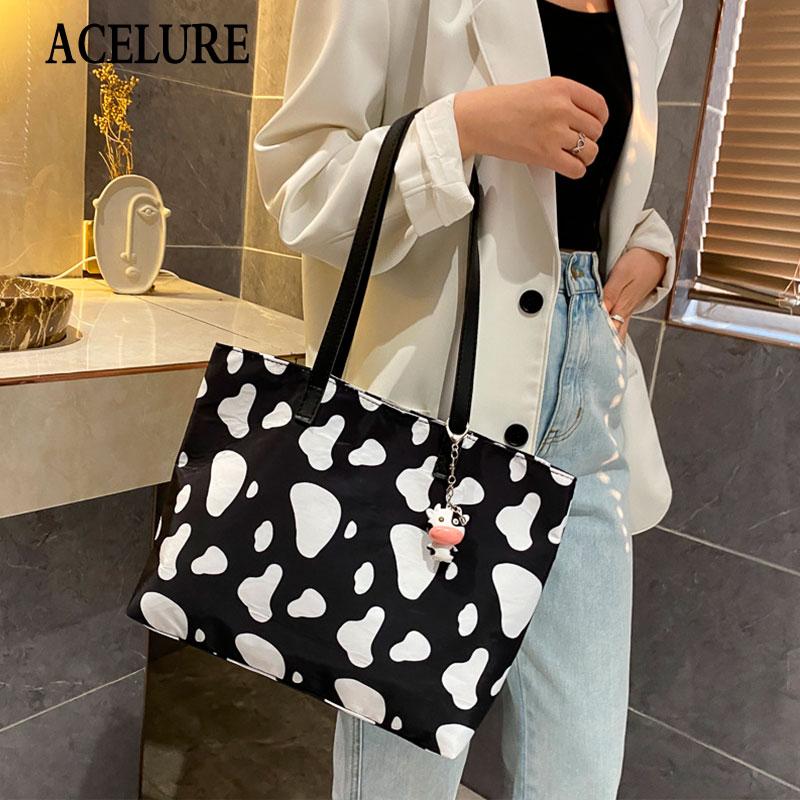 

ACELURE Cow Color Oxford Fashion Messenger Bags Ladies Shopping Bags for Women High Capacity Casual Tote Simple Style Purse, Black