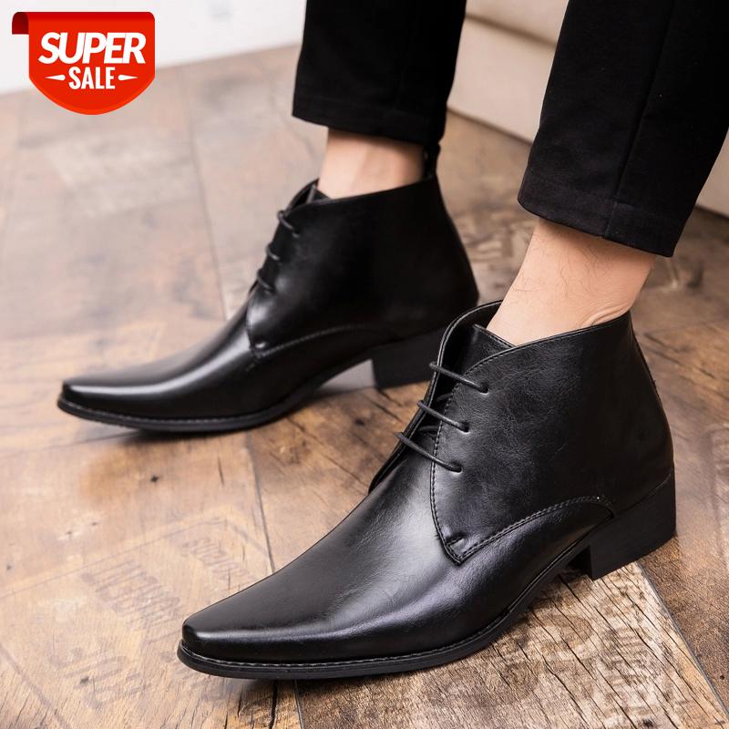 

Men Business Dress Ankle Boots 2020 Autumn Lace-Up Pointed Toe Solid Color Men Shoes Wedding Sewing Casual Shoes for Males #Ti8B