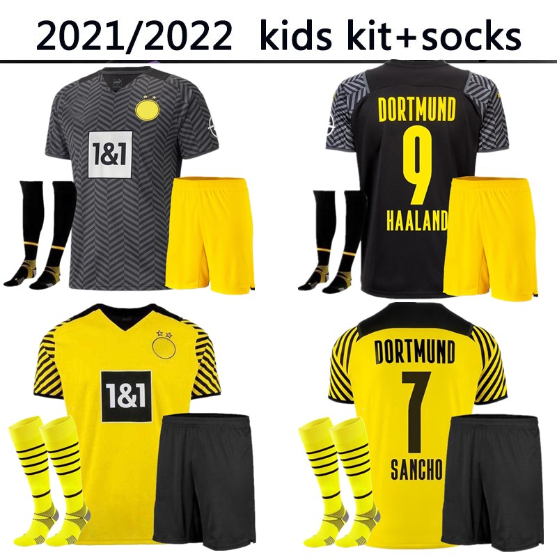 

21 22 Dortmund home away kids kit socks child boys HAALAND soccer jerseys Borussia 2021 2022 REUS NEONGELB BELLINGHAM football shirt SANCHO HUMMELS BRANDT Jersey, Black