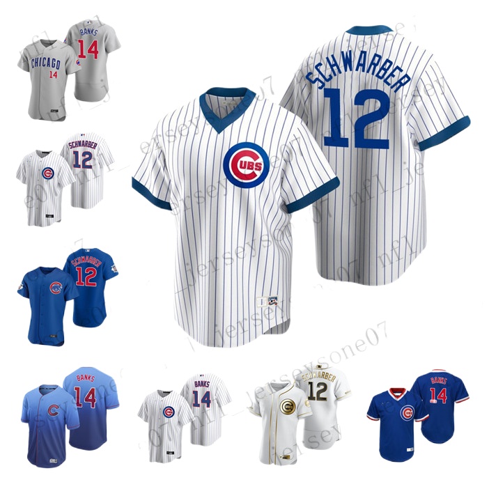 

Custom Mens women youth Chicago Cubs 12 Kyle Schwarber 14 Ernie Banks white Authentic Weekend 2020 Home Jersey, Black
