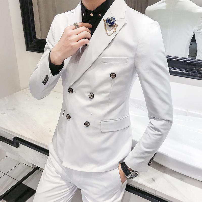 

Men's Suits & Blazers 1 Piece / 2022 Spring Jacket , Solid Color Men England Style Wind Double Breasted Suit Jackets, White;black