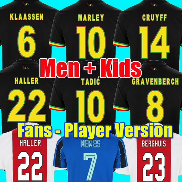 

21 22 ajaxes Bob Marley Soccer Jerseys TADIC BERGHUIS HALLER Third kit black BLIND NERES CRUYFF KLAASSEN GRAVENBERCH 2022 football shirts men kids uniform sets, Away kids