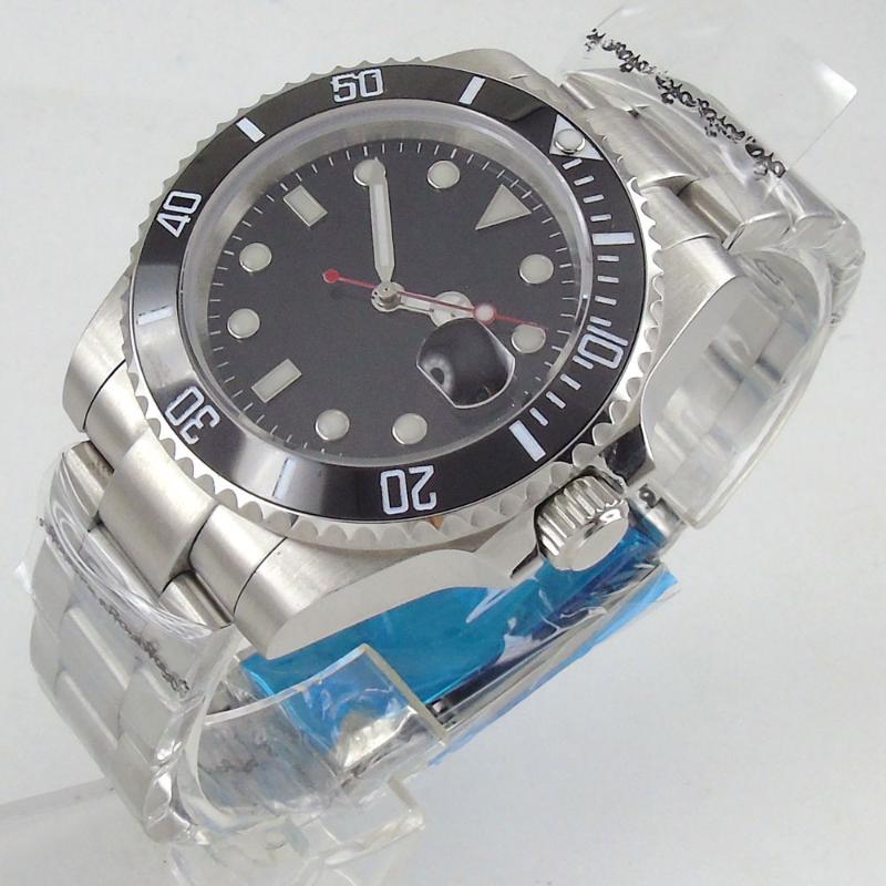 

Wristwatches 40MM Black Sterile Dial Sapphire Glass NH35 Ceramic Bezel Date Mechanical Luminous MIYOTA 8215 Movement Automatic Mens Watch, Glass case back