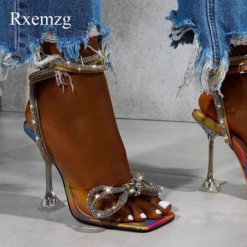 

Rxemzg Women Sexy Sandals Ladies High Heels Bowknot Glitter Summer Woman Shoes Buckle Strap Female Fashion Party Wedding Pumps, Black