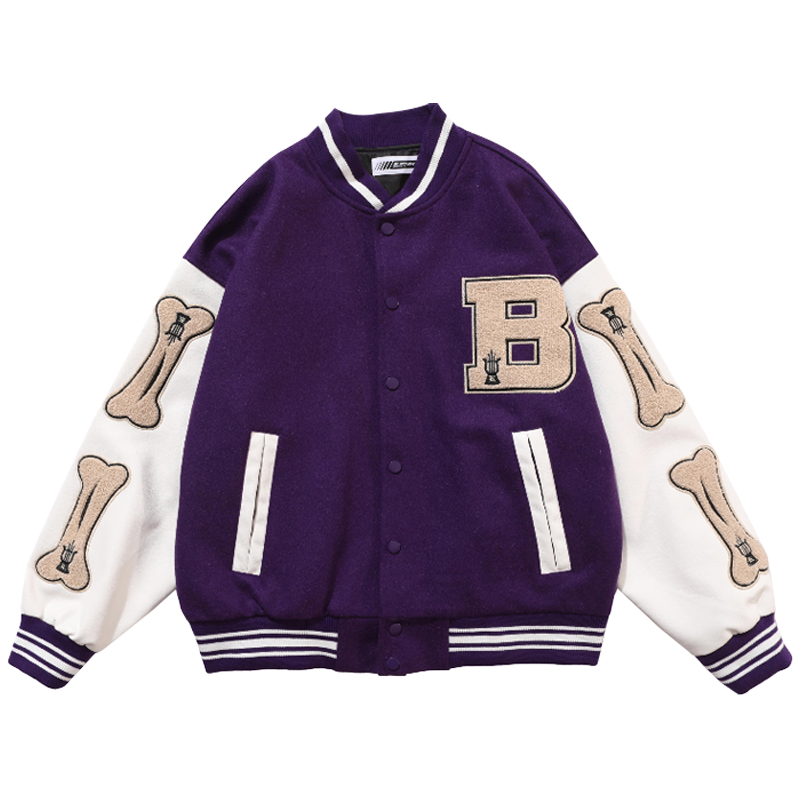 

Mens Hip Hop Baseball Jacket Coats Furry Bone Letter Patchwork Optional Harajuku College Style Bomber Jacket Men Oversize M-2XL, Black