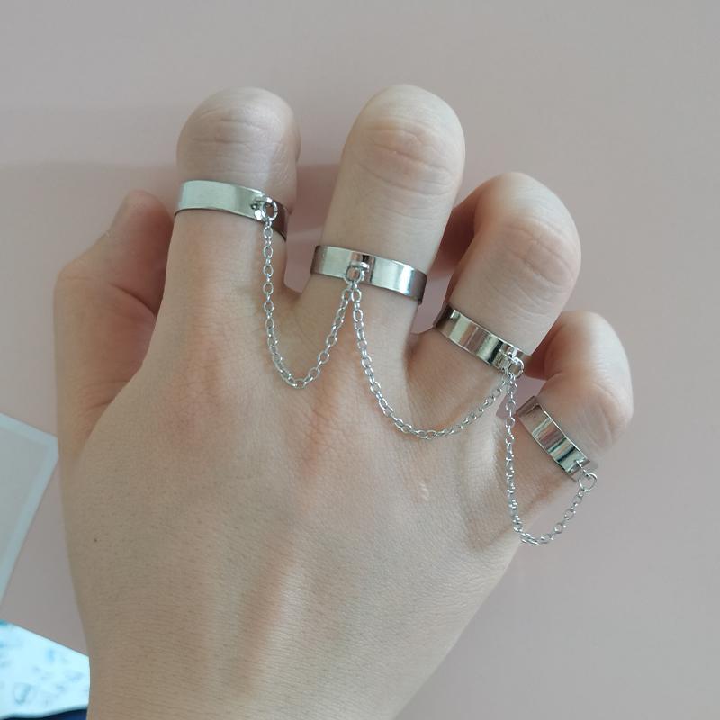 

Cluster Rings Punk Cool Hip Multi-layer Adjustable Chain Four Open Finger Alloy Women Rotate For Party Gift, Golden;silver