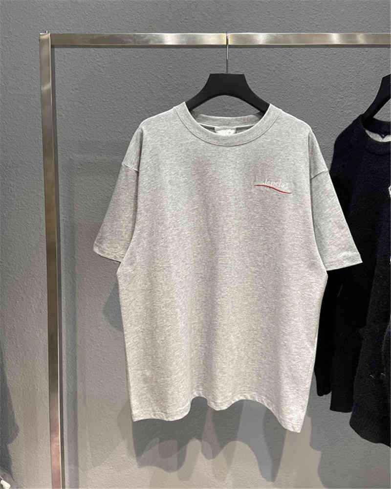

Men's T-Shirts High version 22ss early spring coke wave embroidery printing couple Paris round neck short sleeve t-shirt tee men 9I8D, Light grey