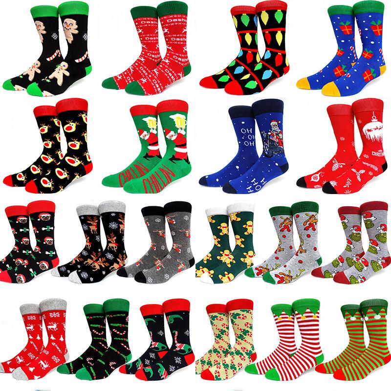 

Men's Socks Pairs 2023 Christmas Men Long Year Crew Funny Happy Cartoon Santa Claus Snow Elk Cotton Plus SizeMen's, 6 pairs-9