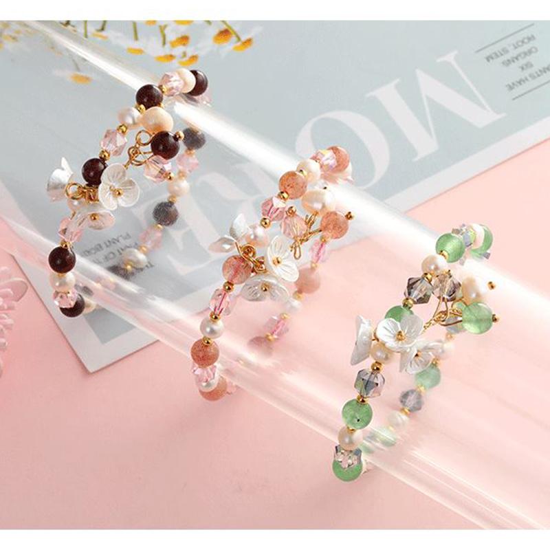 

Bangle Natural Stone Garnet Crystal Bracelet Shell Flower Women Girl Jewelry