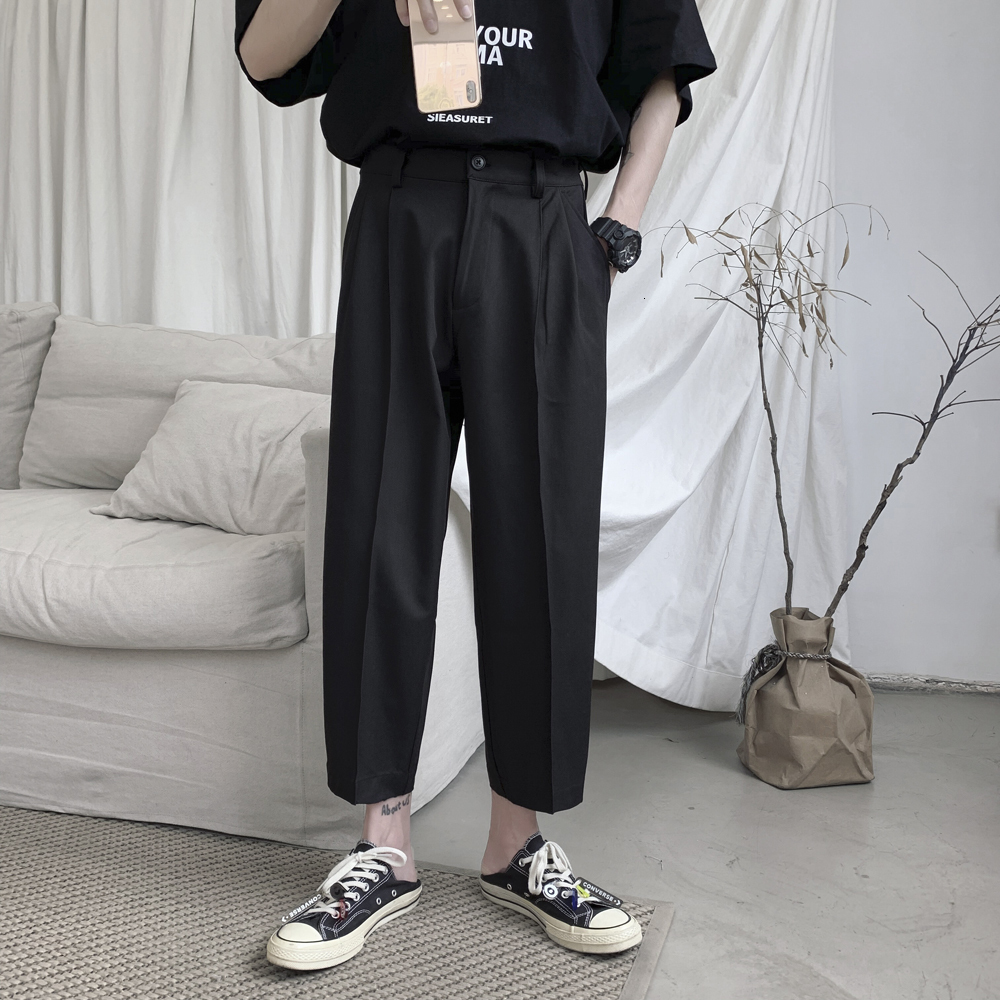 

2021 New Men's Fashion Leisure Casual Black Color Comfortable High Quality Four Seasons Trousers Loose Ninth Pants Size M-2xl 7r5s