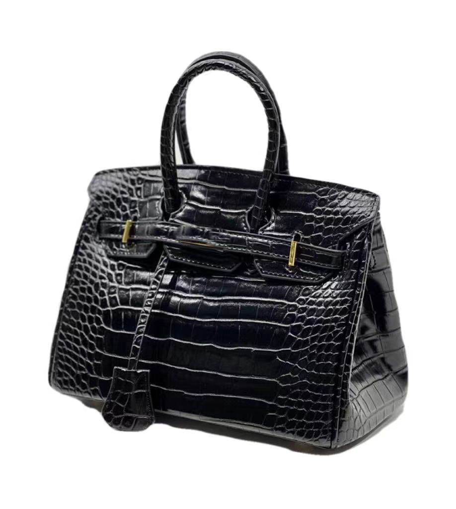 

Classic black gold handbag designer fashion hand bag large capacity luxury crocodile print tote retro