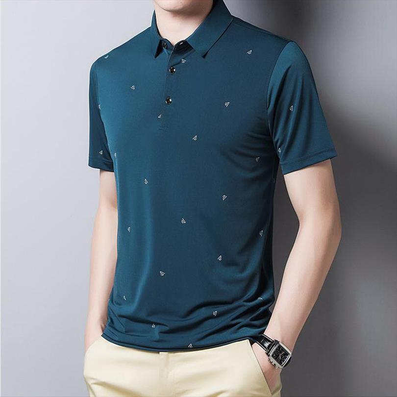 

fashion classic ice silk shirts men polo summer letter printing casual solid color breathable short sleeve polos shirt, White;black