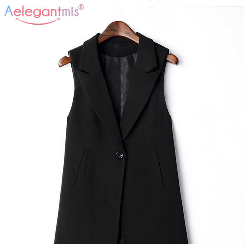 

Aelegantmis Casual Black Vest Women Elegant Suit Spring Autumn Sleeveless Jackets Outerwear Office Lady Slim Waistcoat Plus Size 210607