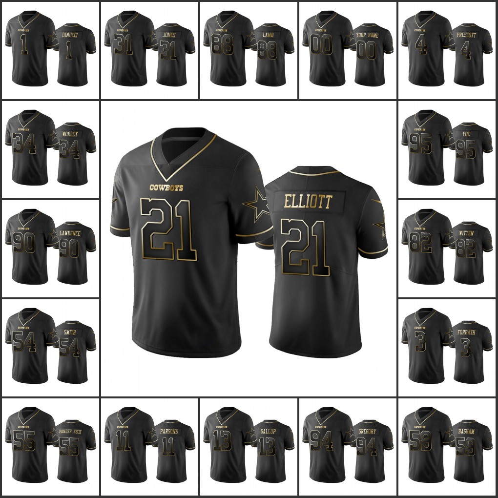 

DallasCowboysMen #4 Dak Prescott 88 CeeDee Lamb 21 Ezekiel Elliott Custom Women Youth Black Golden Edition Vapor Limited Jersey