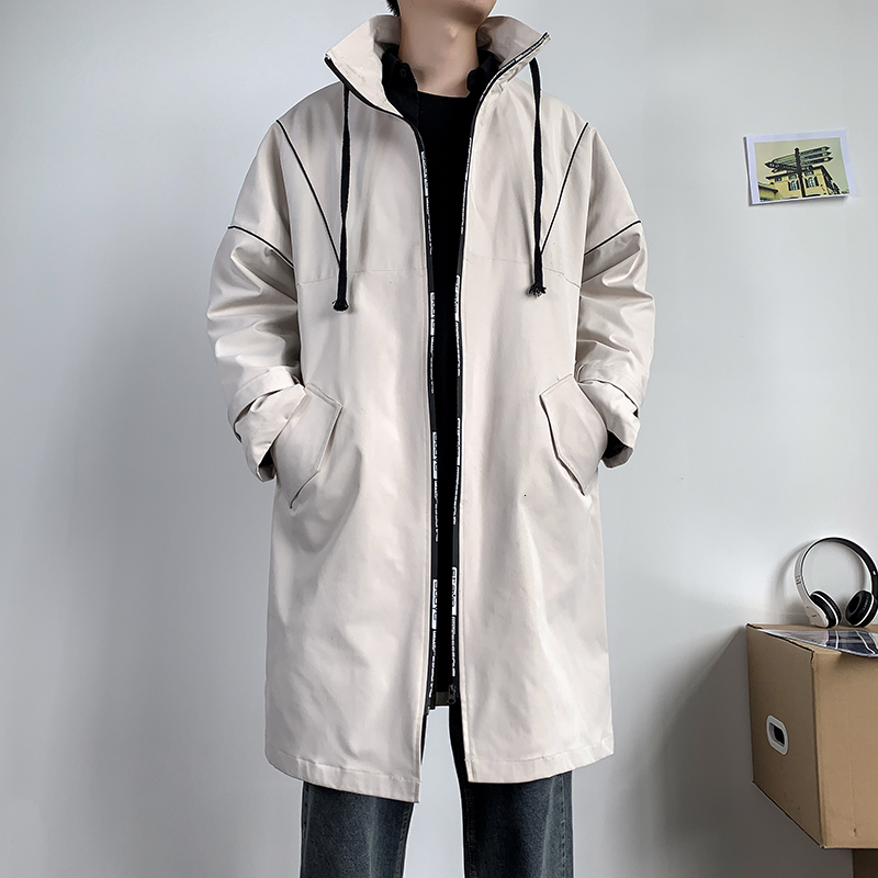 

2021 New Novo Trench Coat Casual Masculino Longo Greatcoat Bluso De Qualidade Streetwear Estilo Coreano Dos Homens Jaqueta 5tnp, Rice white