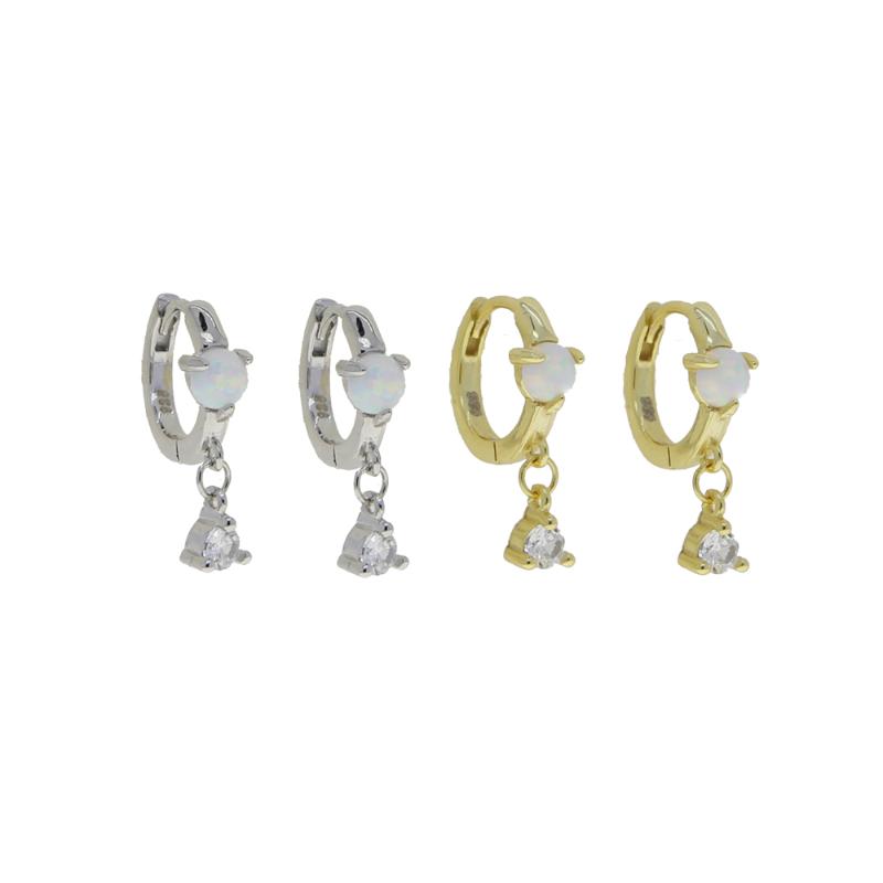 

Hoop & Huggie 100% 925 Sterling Silver White Fire Opal Stone Mini Clear CZ Drop Charm Geometric Round Circle Earring For Women Wholesale