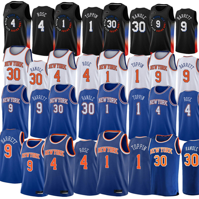 

New York Knicks Derrick Rose 4 Basketball Jerseys RJ Barrett 9 Julius Randle 30 Burks 18 Wear 2021 Trade Black Edition City Jersey, Colour 1