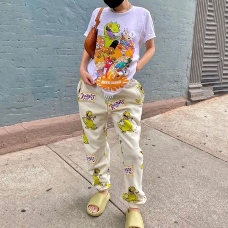 

2021 Green Dinosaur Print Fun Sweat Casual Streetwear Women Cool Girls Clothes Fashion Elastic High Waist Harem Pants E3ht, Gray