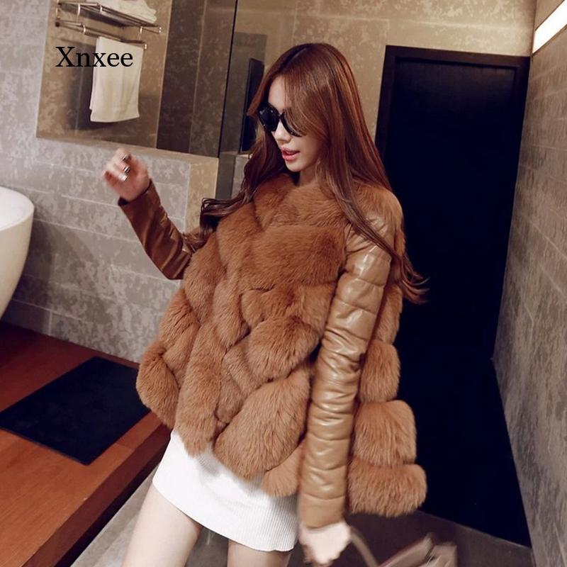 

Women's Fur & Faux 2021 Winter Coat Fashion Short Pu Leather Warm Jacket, Black