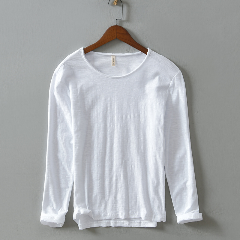 

2021 New 100% Cotton Long-sleeved Brand White Shirt Casual Solid T-shirt for Men Fashion Comfortable Round Neck t Shirts Male Tops 5qxn, Coral red