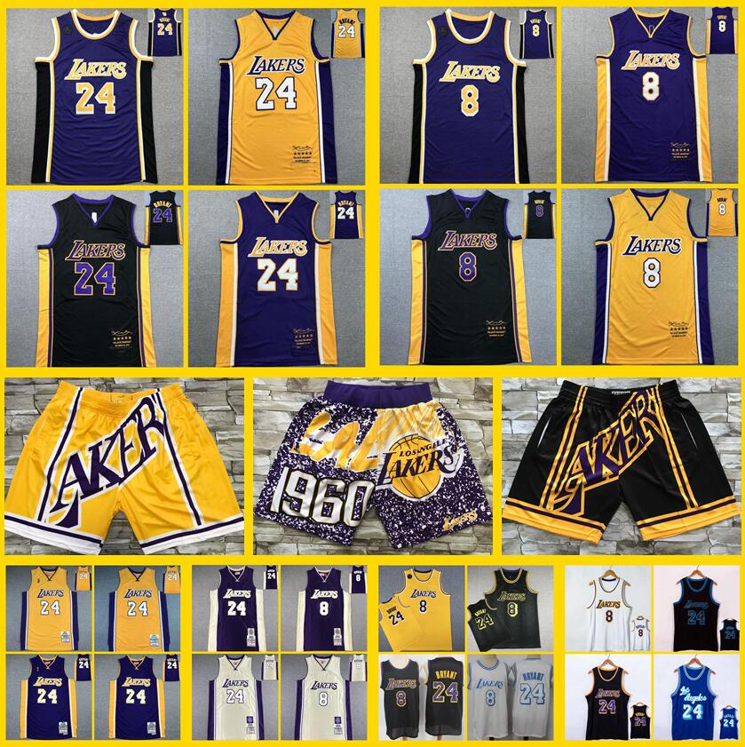 

Men S-2XL Basketball jerseys 8 Black mamba 6 James 7 Anthony 3 Davis 0 Westbrook 1996-97 2021-22 yellow white City retro jersey and short, Black;red