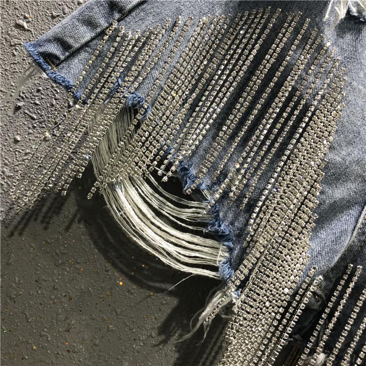

Women' Jeans Bling Dance Summer Girl Fashion High Waist Rhinestone Tassel Chain Slim-Fit Straight-Leg Denim Shorts Jean, Not include belt