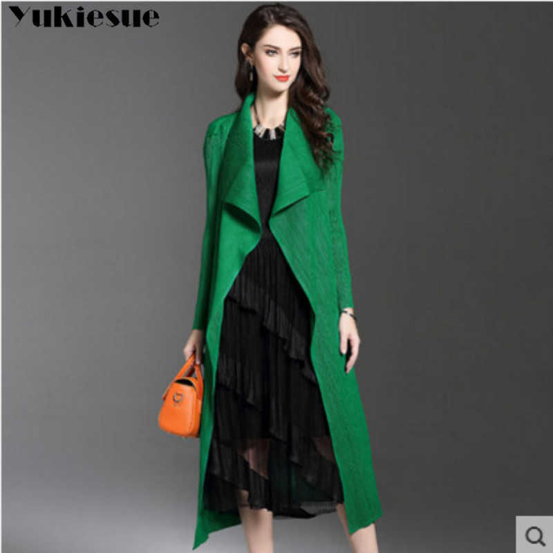 

Spring Thin Windproof Outerwear Women Trench Coats pleated Long Sleeve Open Front Elegant Office Work Duster Coat Cardigan 210608, Black