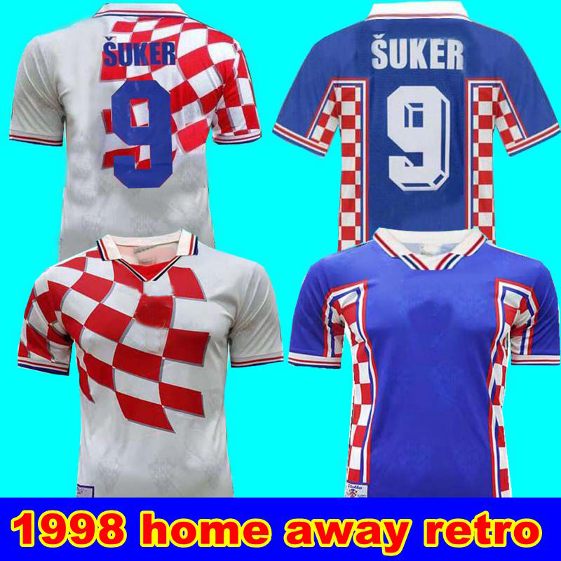 

1998 Retro Edition Croatia Soccer Jersey 1998 Croatia SUKER BOBAN BILIC home away Soccer Shirt Short sleeved football uniforms Sale, 1998 home