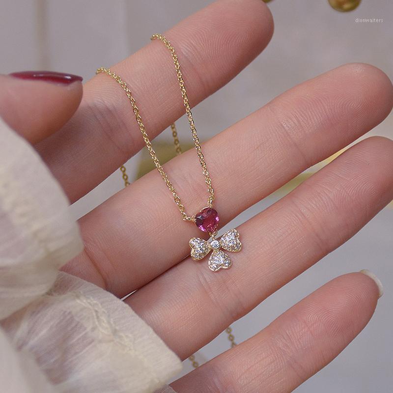 

14k Real Gold Heart Necklace Shining Bling Zircon Women Clavicle Chain Charm Wedding Pendant Jewelry Chains