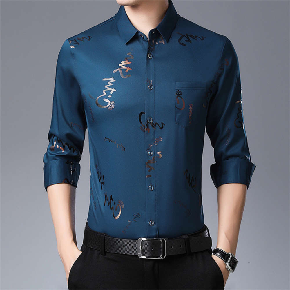 

2021 new printed long sleeve thin Korean young and middle-aged business leisure anti wrinkle men's shirt, White;black