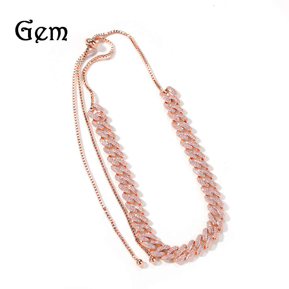 

Zircon Cuban splicing box chain necklace fashionable simple and exquisite pull adjustable necklace for women