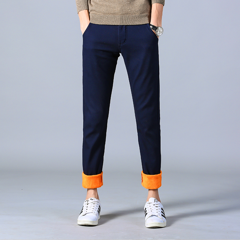 

2021 New Design Fleece Casual Cotton Slim Pant Straight Trousers Fashion Business Solid Khaki Black Pants Men -38 Nyj7, Blue
