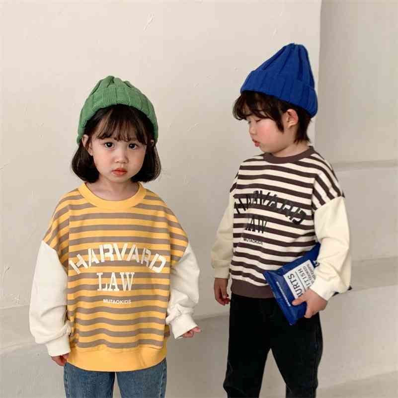 

Spring children cute casual letters printing sweatshirts Boys and girls loose long sleeve patchwork Tops clothes 210708, Coffee