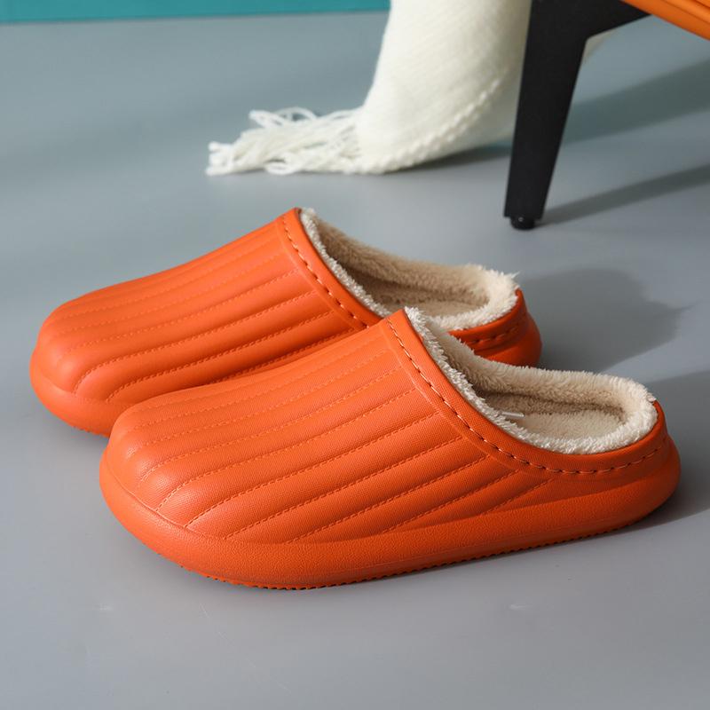 

Slippers Plush Women's Waterproof Winter Warm Non-slip Cotton Slipper Female Indoor Couple House Shoes Ladies Platform FlipFlops, Button light green