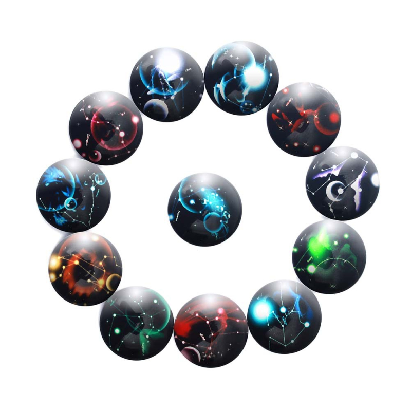 

DIY Jewelry Components Glow in the Dark 12 Constellations Pendant Time Gem Cabochon 18MM Round Glass Sticker