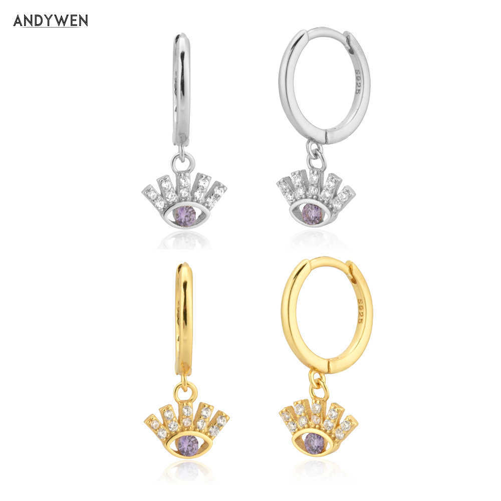 

ANDYWEN 925 Sterling Silver Purple Zircon Eye Pendant Piercing Circle Drop Earring For Rock Puck Jewelry Fashion Jewels 210608