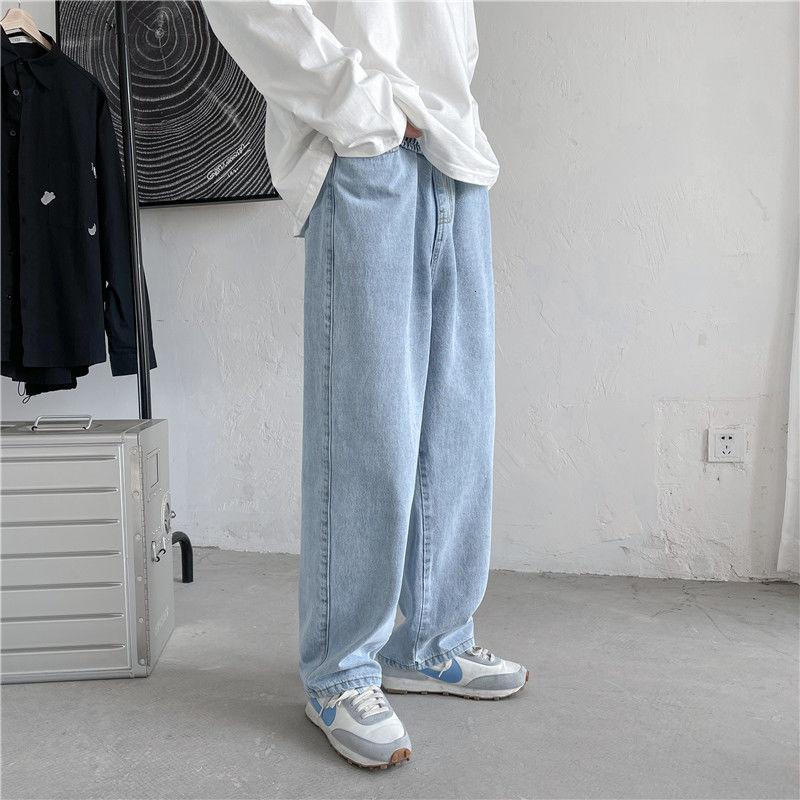 

Men's Jeans Korean Wide-leg Fashion Retro Casual Men Streetwear Loose Hip-hop Straight Denim Trousers Mens -2XL, Blue