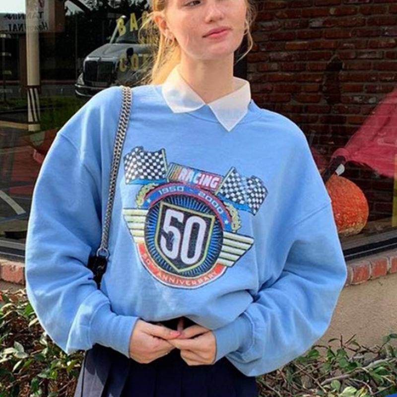 

2021 New Sky Blue Vintage Racing Letter Printed Sweatshirt Women Teens Girls Thick Warm Winter Tops Oversized Casual Brand Design Fashion 78, Bear-thin