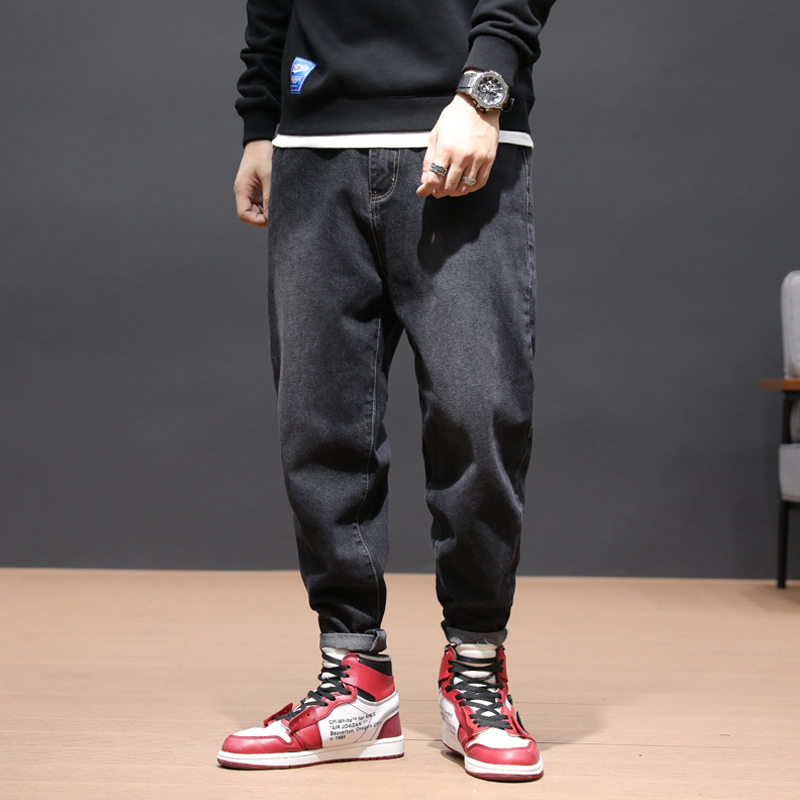 

2021 New Japanese Style Vintage Retro Designer Denim Harem Pants Hombre Big Size 28-42 Streetwear Fashion Hip Hop Jeans Men Iz2f, Black