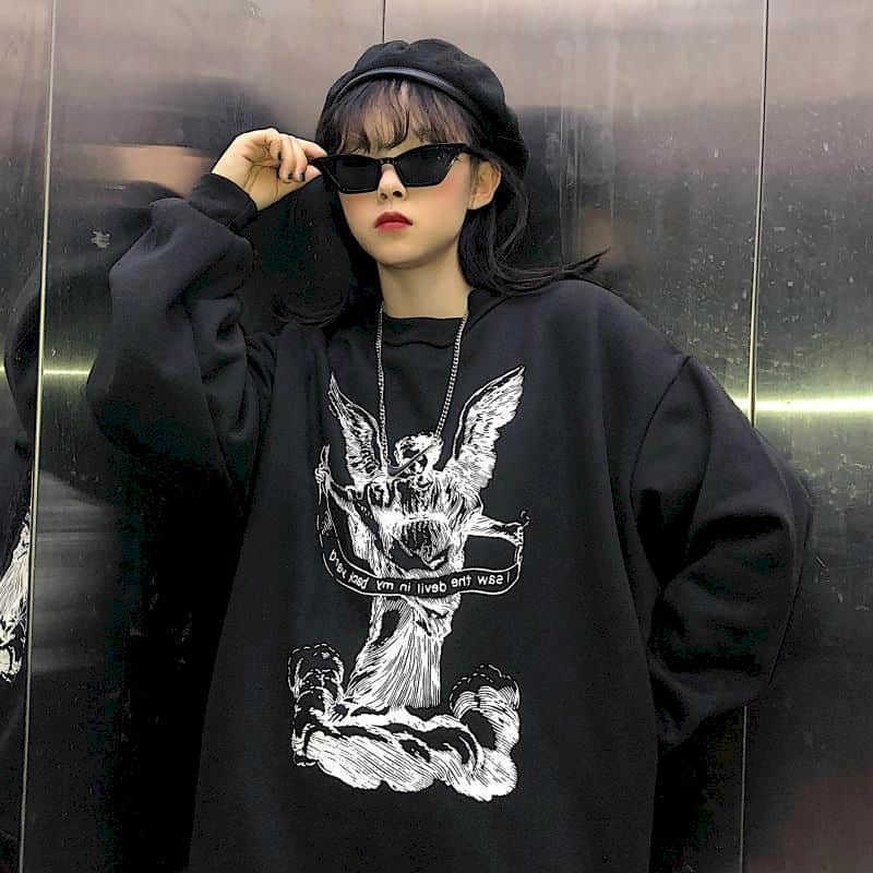 

Printed long-sleeved sweatshirt autumn winter trendy European beauty large version loose bf lazy style student top 210526, Orange