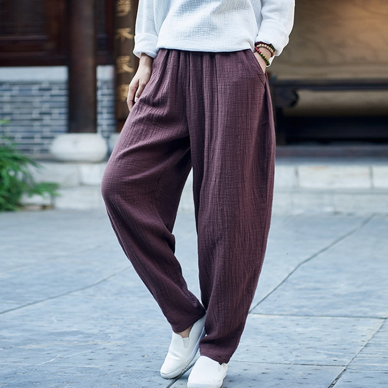 

2021 New Marca Nova Itlia Estilo Linho e Algodo De Moda Meninas Slidos Cala Casual Das Mulheres Calas Femininas 4wd7, Dark coffee