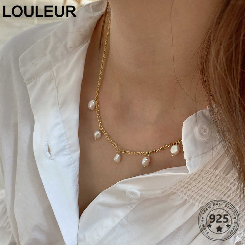 

Louleur Trend 925 Sterling Gold Alien Baroque Pearl Necklace For Women Silver 925 Fine Jewelry Charms 2020