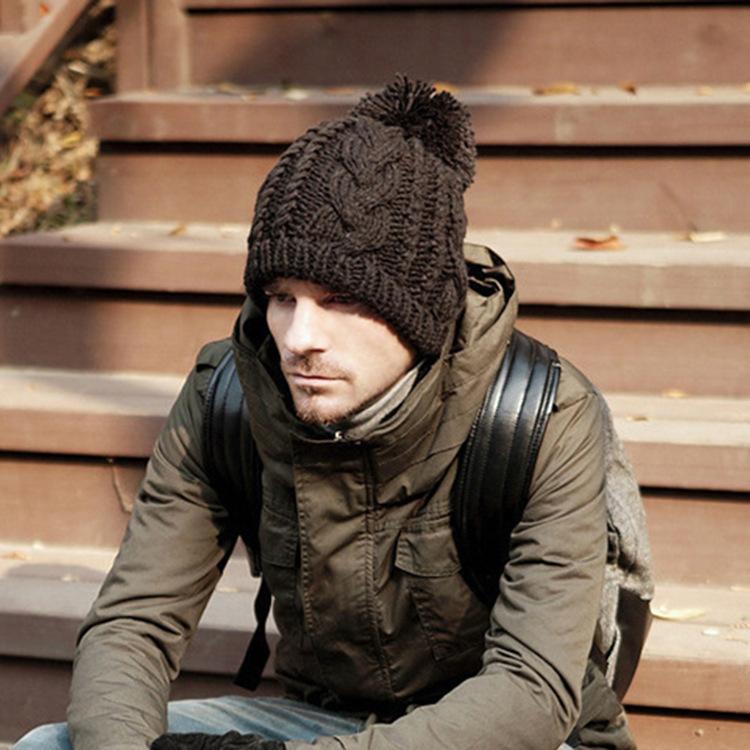 

Hats, Scarves & Gloves Sets Feather Ball Braid Knitted Hat Winter Autumn Wool Thick Warm Pure Color Simple Classic Woman Man