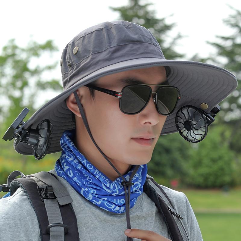 

Cloches Solar Fan Cap Male Summer Visor Outdoor UV Fishing Sunscreen Big Breathable Fisherman Hat, 12cm 1