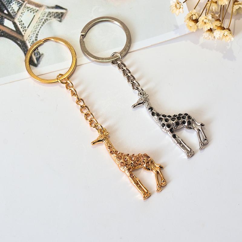 

Keychains 2021 Giraffe Deer Pretty Gray Peach Enamel Crystal HandBag Pendant Keyring Keychain For Car Key Holder