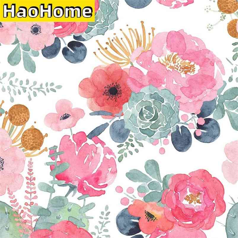 

HaoHome Floral Wallpaper Peel and Stick Watercolor Cactus White/Pink/Green/Navy Blue Vinyl Self Adhesive Contact Paper 210722, Black