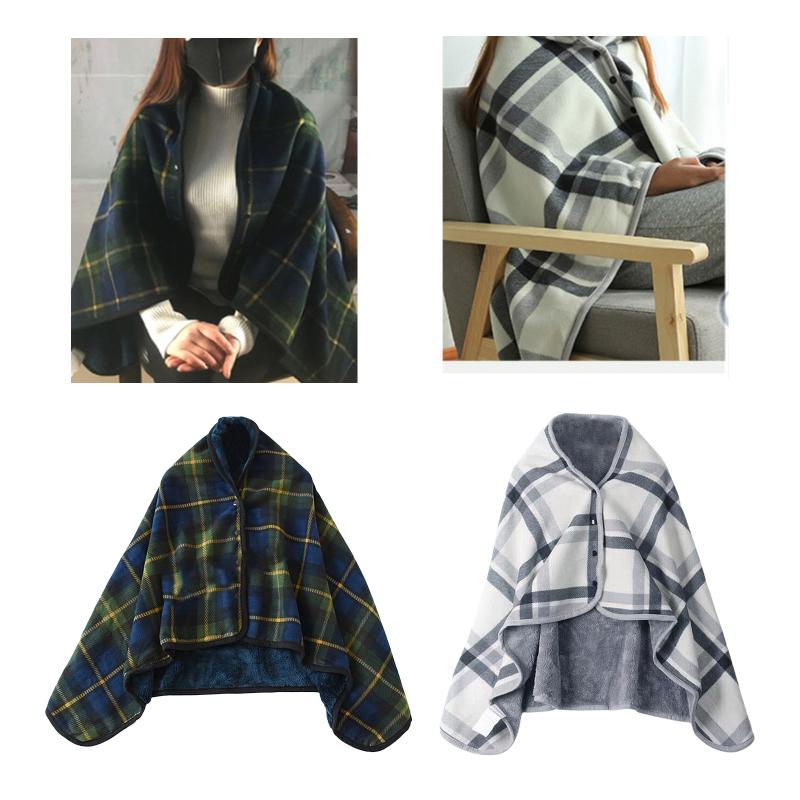 

Scarves Wheelchair Blanket Thickening Shawl Cloak Women Wrap Cape Sweater Plush Thick Fleece Button